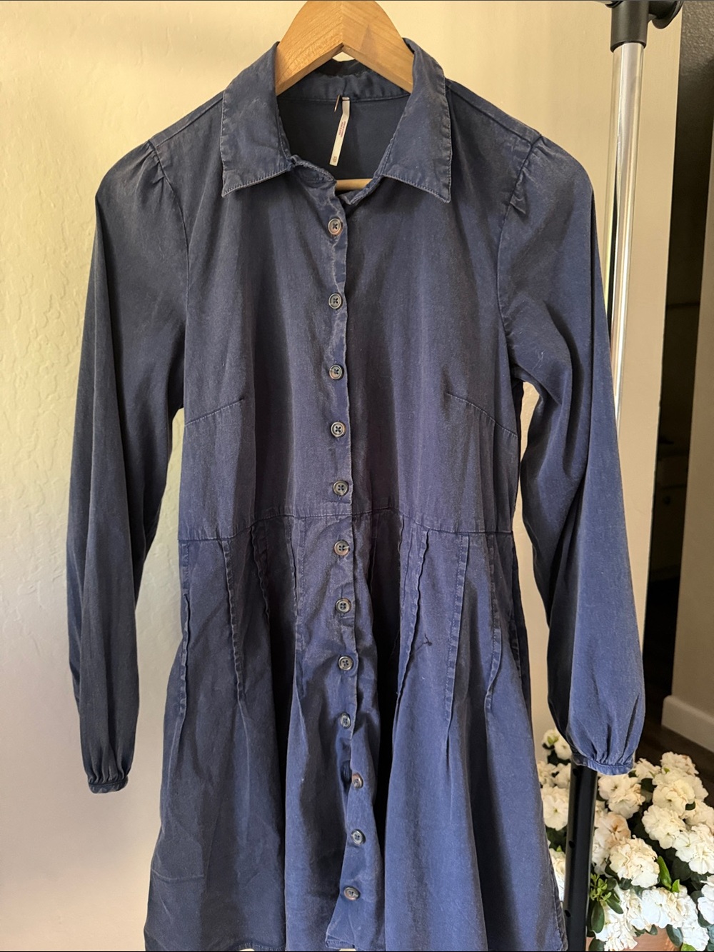 Free People Solid Marvellous Mia Mini Dress Dried Indigo Blue Size XS